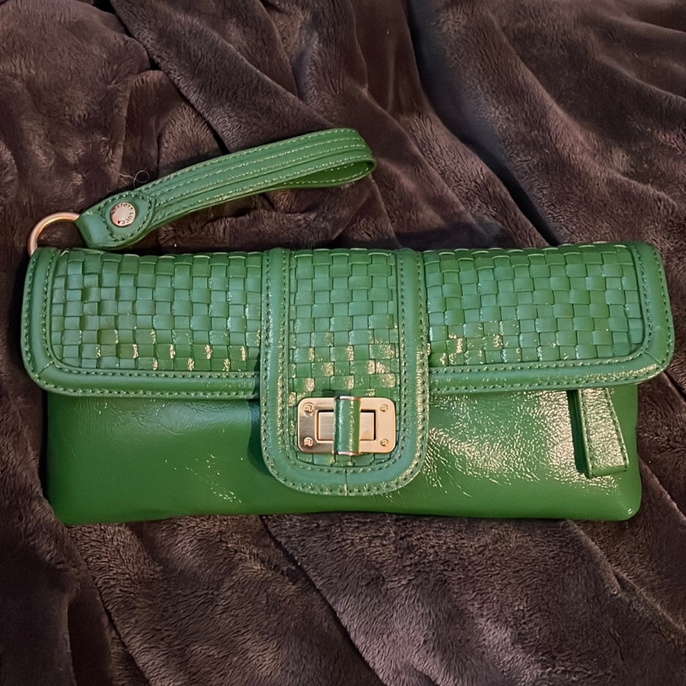 Elliott Lucca Green patent leather clutch/wristlet